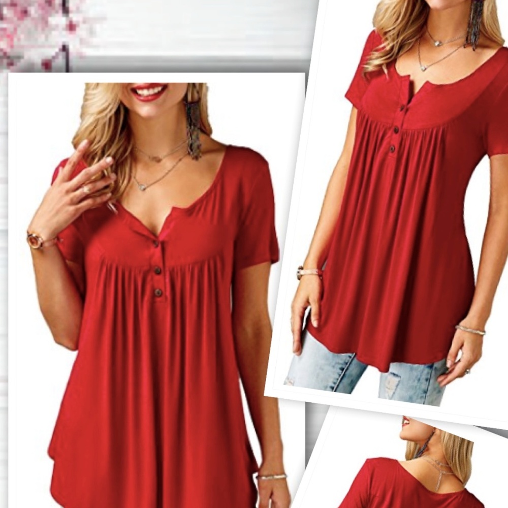 Pretty Red Tunic Top; Flows, beautiful!